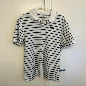 Nike Dri-Fit Men’s Polo Shirt Size Medium Black Grey White Striped Golf Tennis